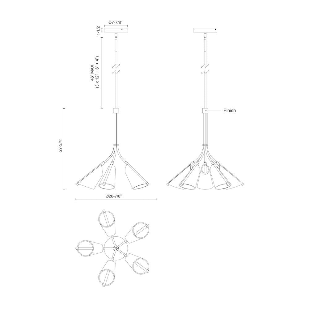 Kuzco Lighting CH62628-BK/LG Mulberry 28-in LED Chandelier, UL Listed, Black/Light Guide