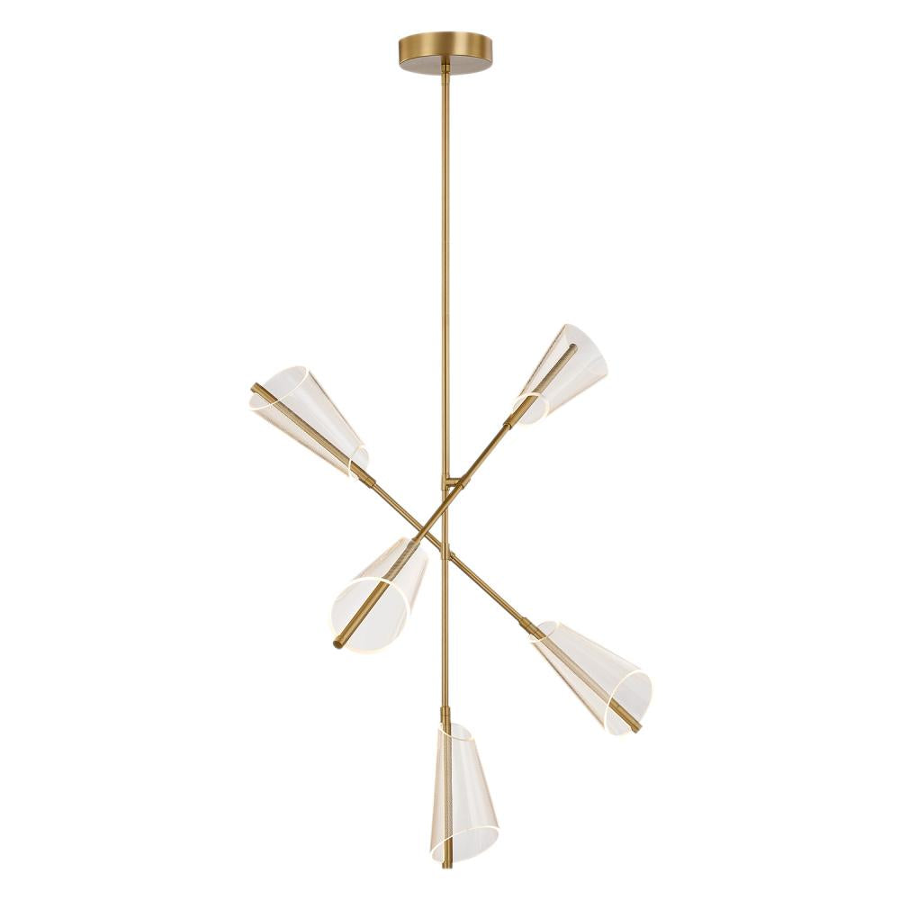 Kuzco Mulberry 37-in LED Chandelier, UL Damp Rated, Brushed Gold/Light Guide