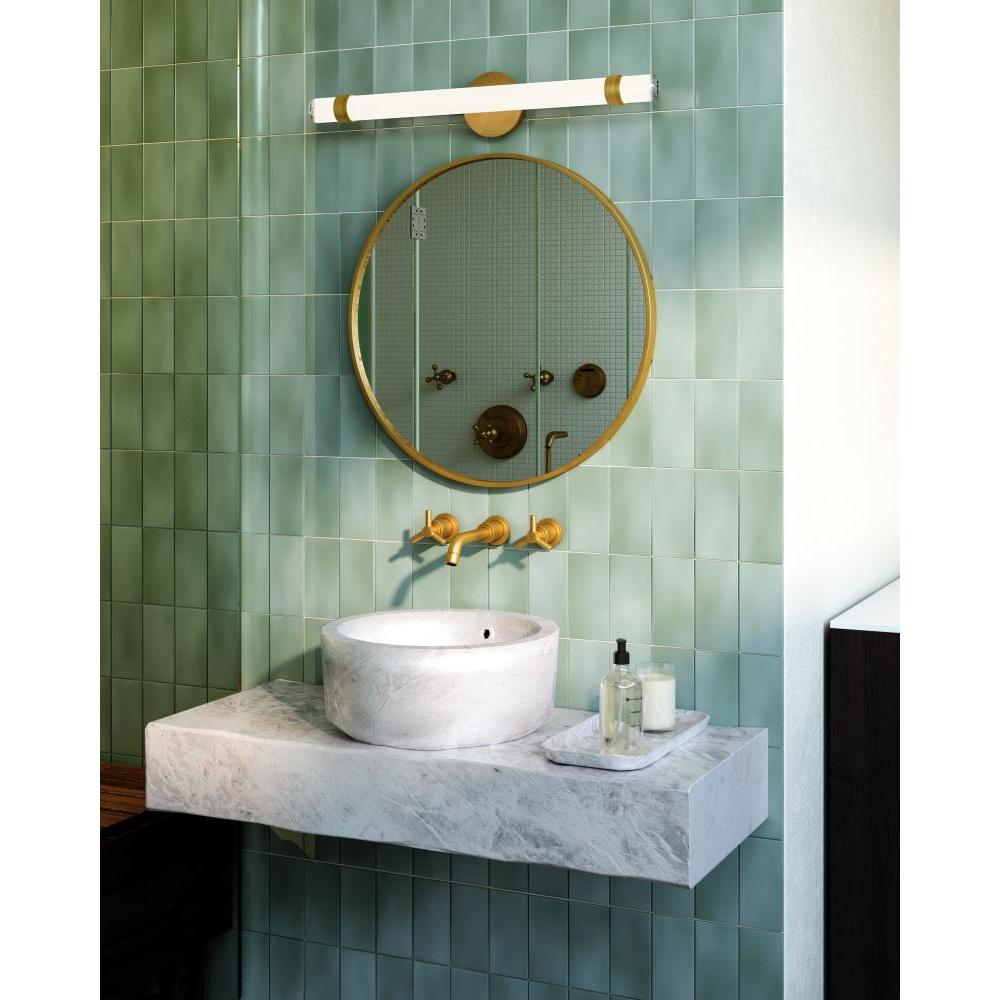 ALORA Lighting  WV324230VBGO Vanity Light Fixture, UL Damp Rated, Vintage Brass/Glossy Opal