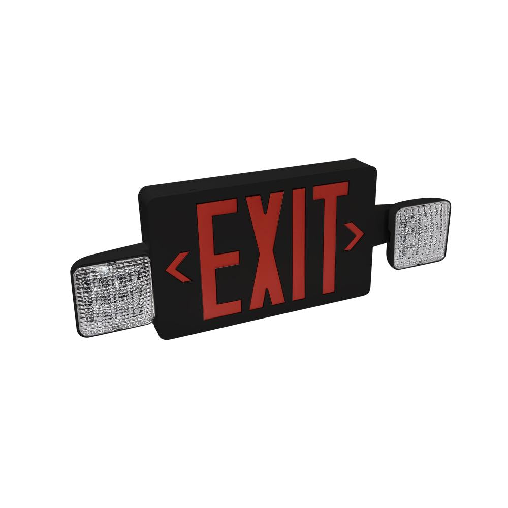 Nora Lighting NEX-712-LED/RB LED Exit and Emergency Combination with Adjustable Heads, Battery Backup, Red Letters Black Housing