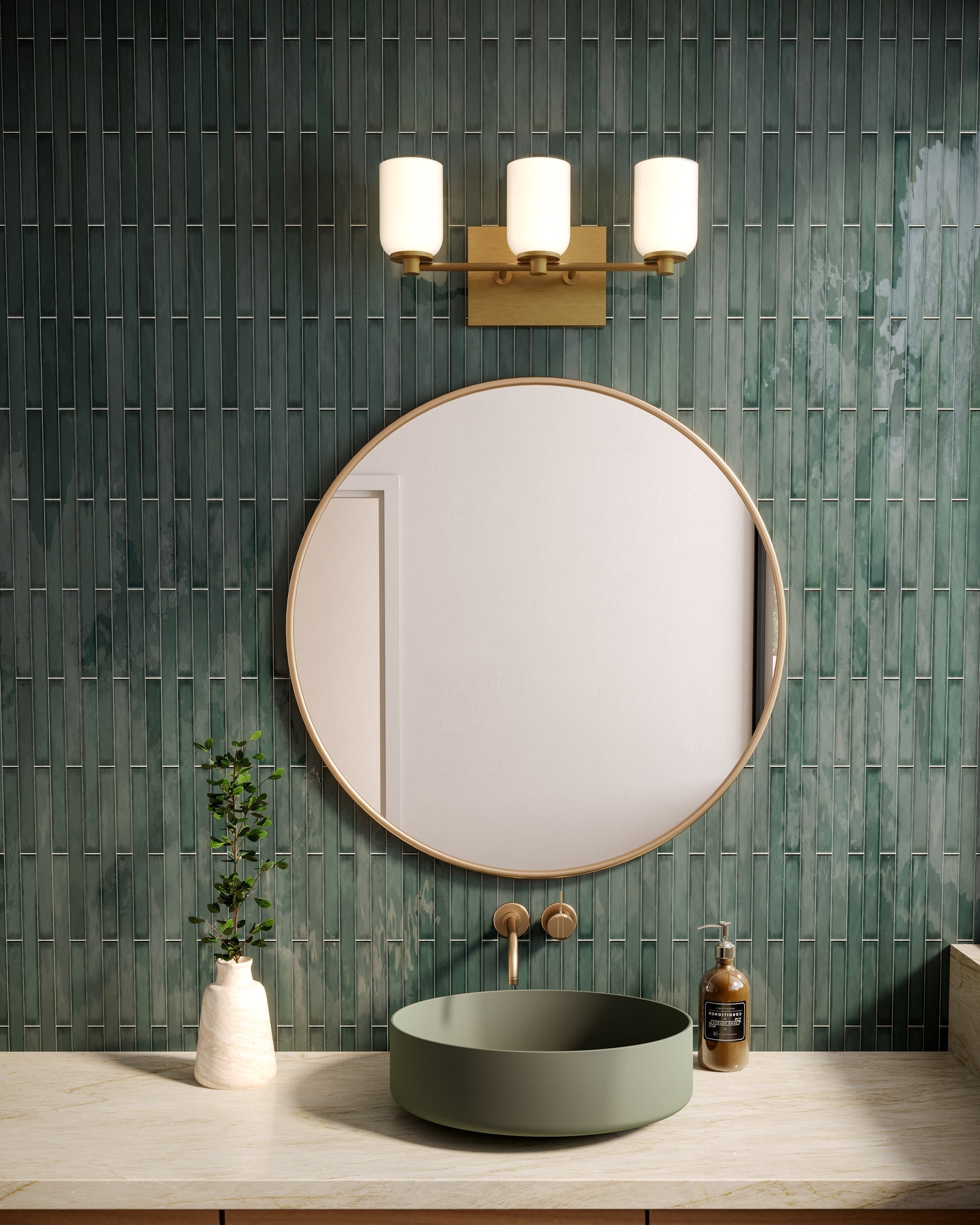 Kuzco VL57718-BG/GO Vanity Light Fixture, UL Damp Rated, Brushed Gold/Glossy Opal Glass