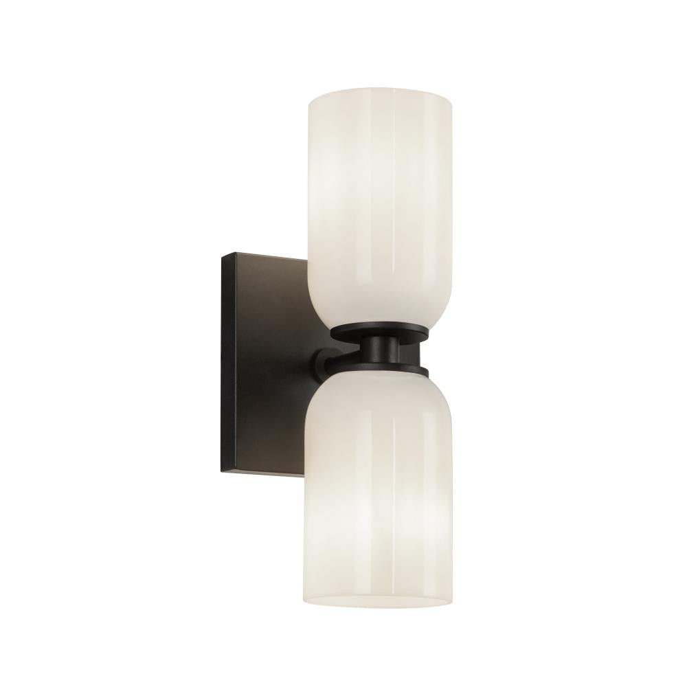 Kuzco Lighting WS57712-BK/GO Wall Sconce, 2 Lights, Black/Glossy Opal Glass
