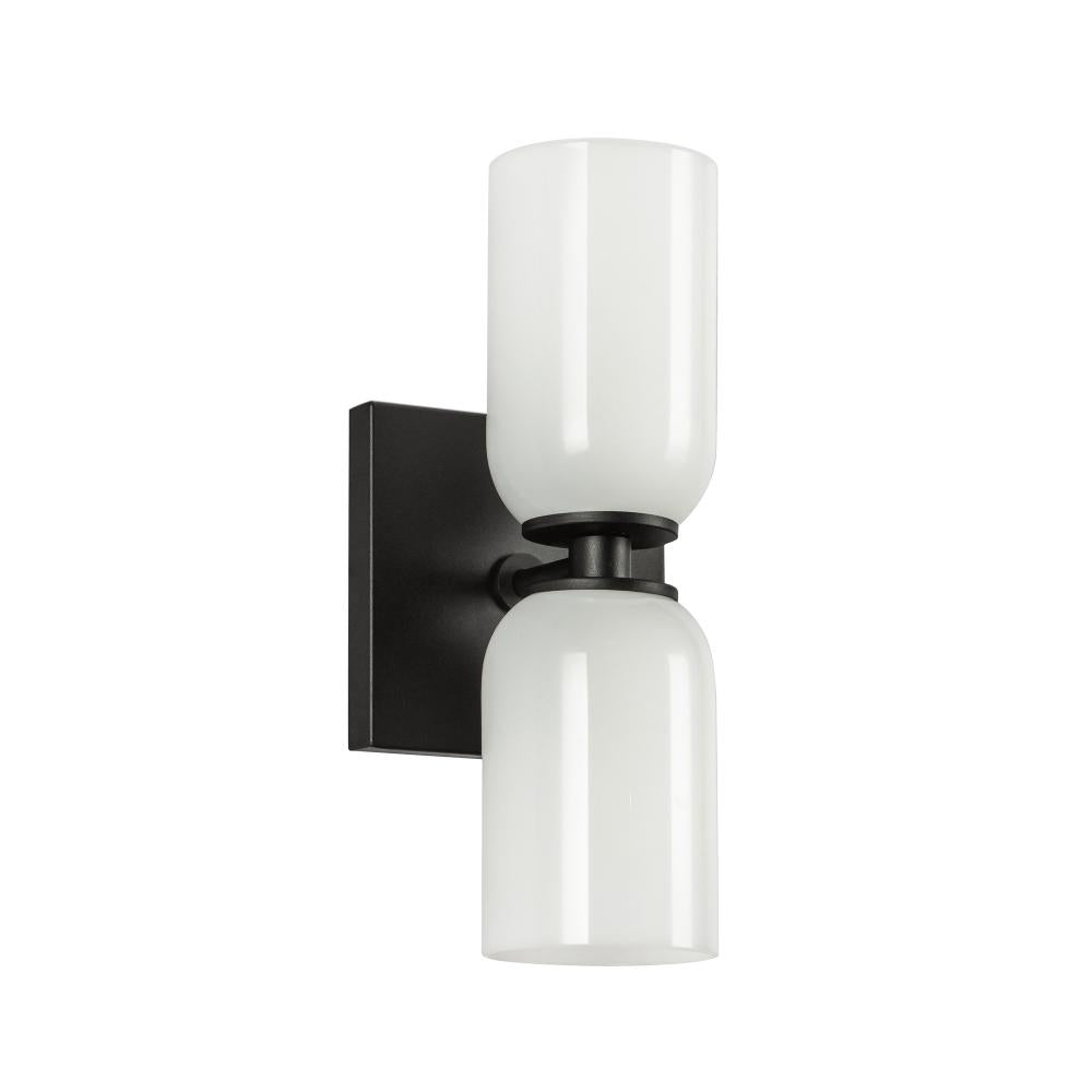 Kuzco Lighting WS57712-BK/GO Wall Sconce, 2 Lights, Black/Glossy Opal Glass