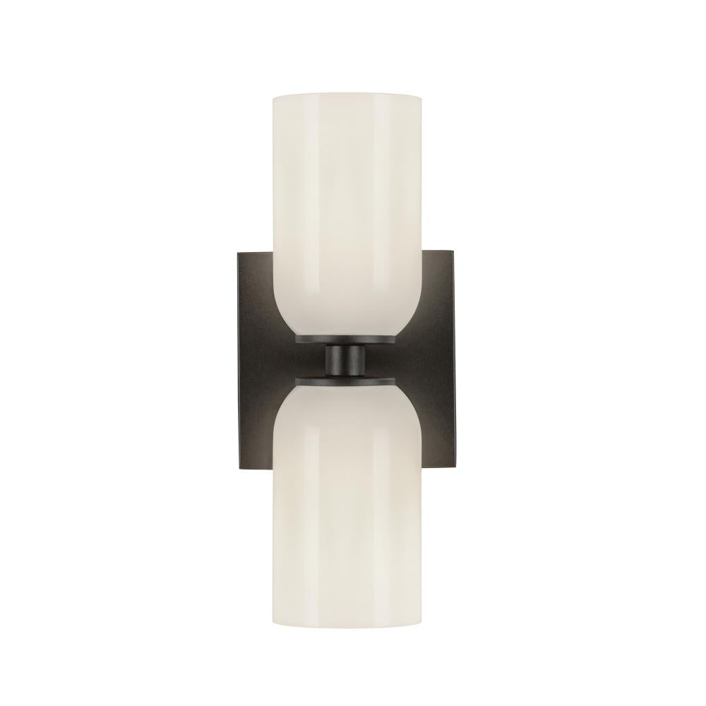 Kuzco Lighting WS57712-BK/GO Wall Sconce, 2 Lights, Black/Glossy Opal Glass