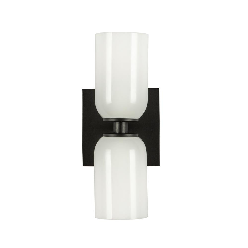 Kuzco Lighting WS57712-BK/GO Wall Sconce, 2 Lights, Black/Glossy Opal Glass