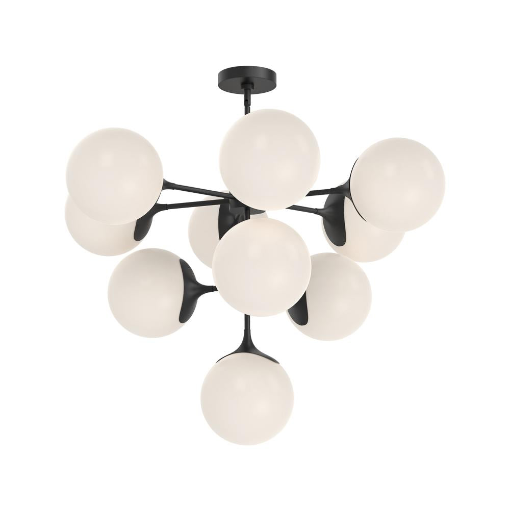 ALORA MOOD Lighting CH505335MBOP 35-in Chandelier, 10 Lights, Art Nouveau, Matte Black/Opal Matte Glass