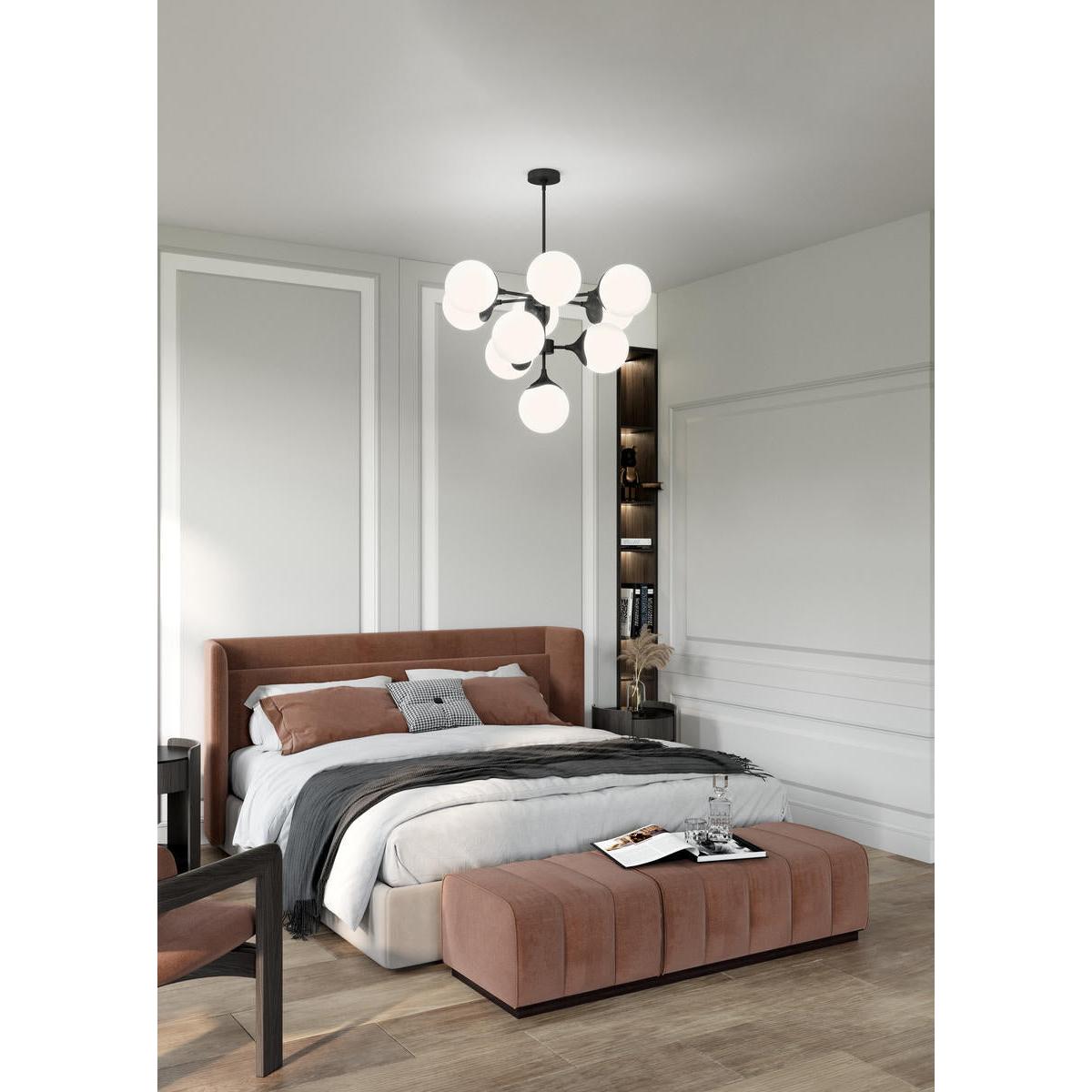 ALORA MOOD Lighting CH505335MBOP 35-in Chandelier, 10 Lights, Art Nouveau, Matte Black/Opal Matte Glass