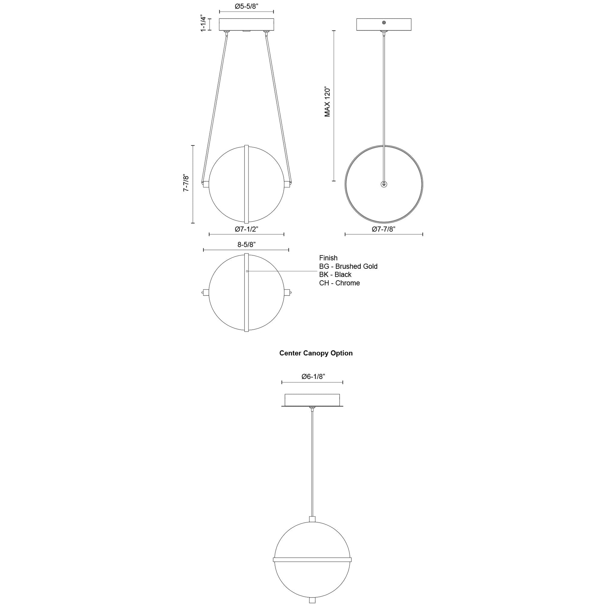 Kuzco Aries PD76708-CH-UNV Pendant Light Fixture, LED, Chrome
