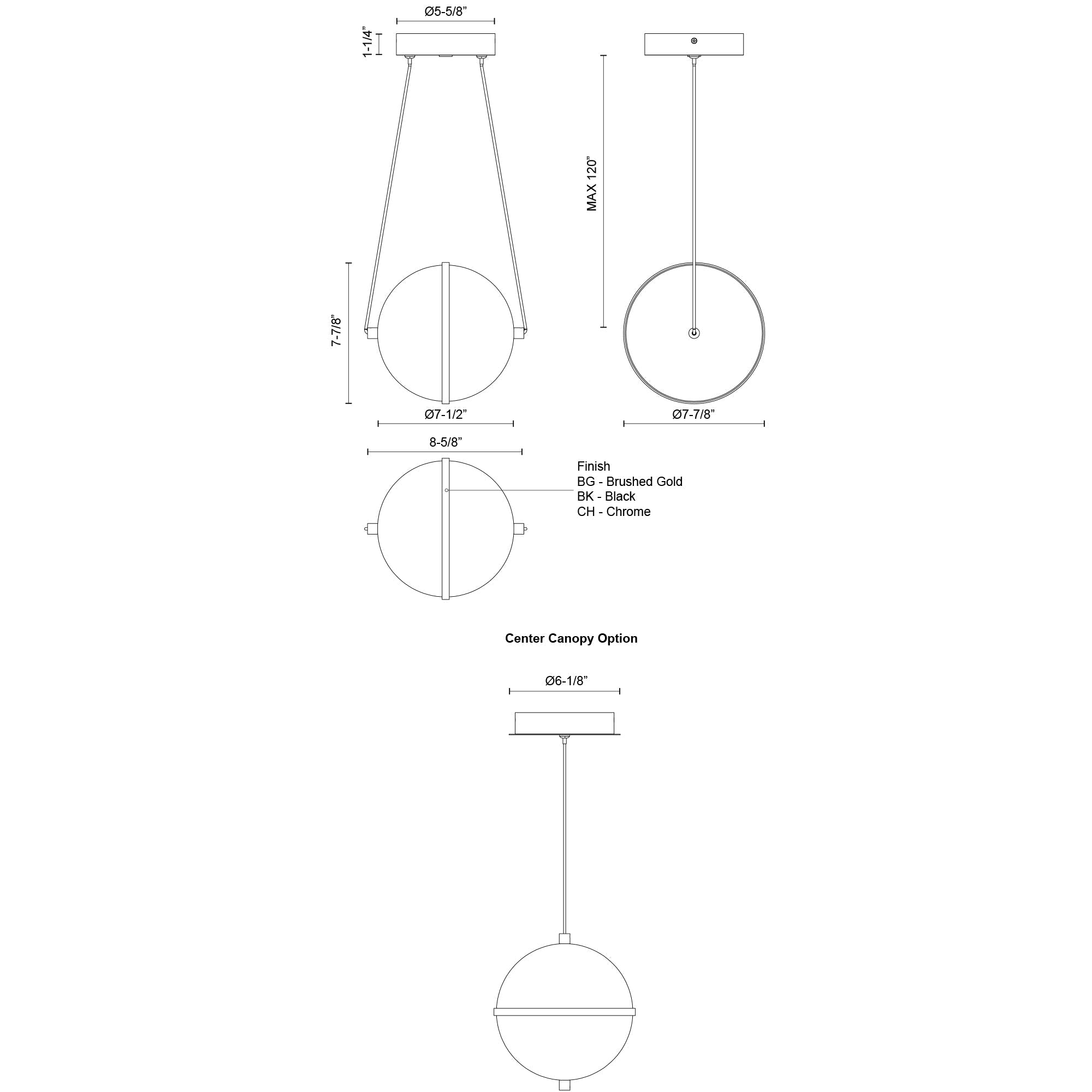 Kuzco Aries PD76708-CH-UNV Pendant Light Fixture, LED, Chrome