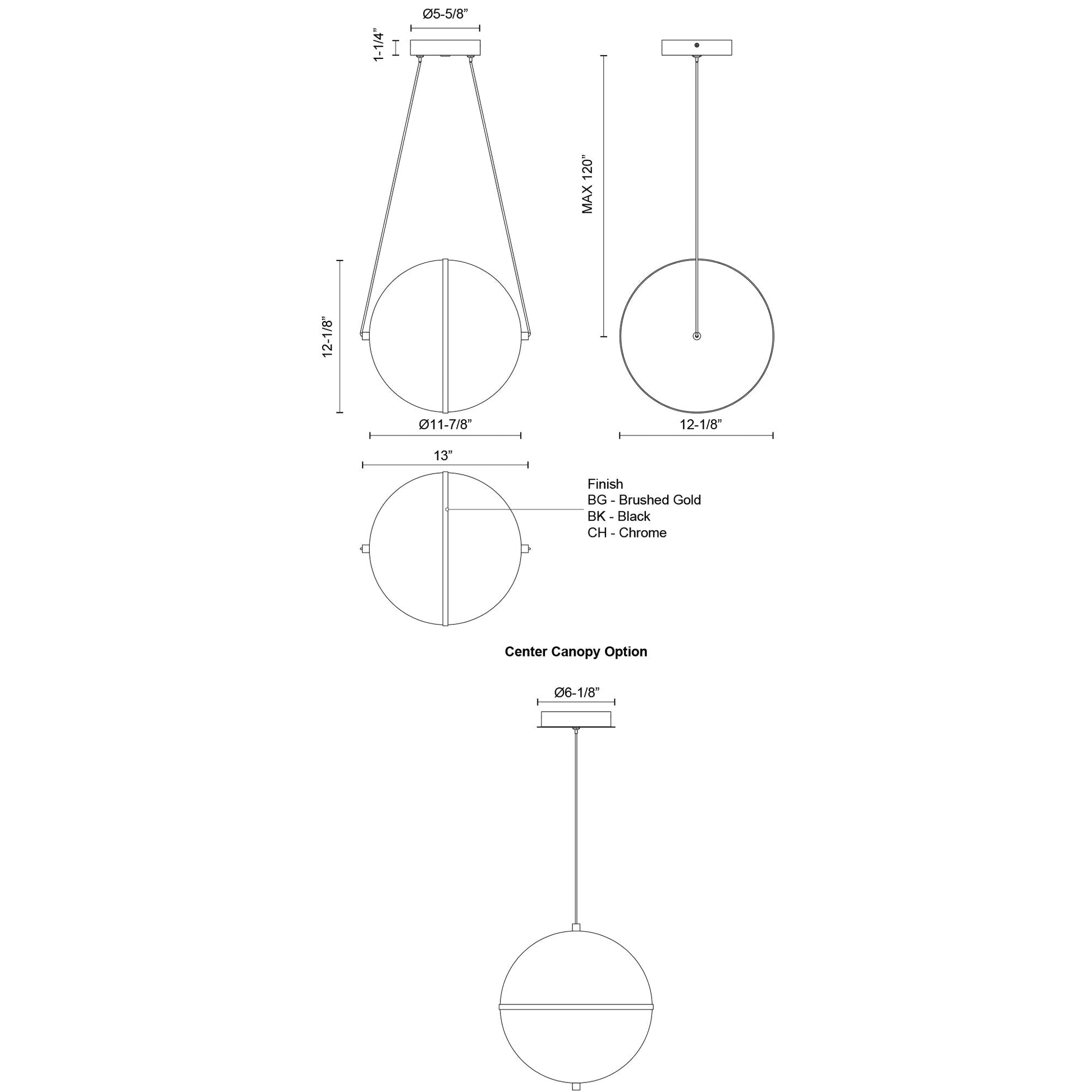 Kuzco Aries PD76712-BK-UNV Pendant, LED, 12-in, Black