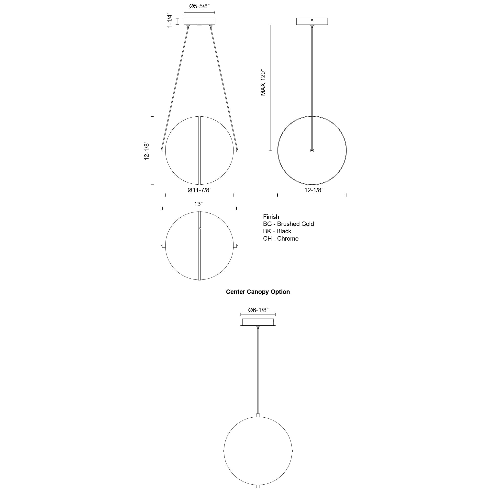 Kuzco Aries PD76712-BK-UNV Pendant, LED, 12-in, Black