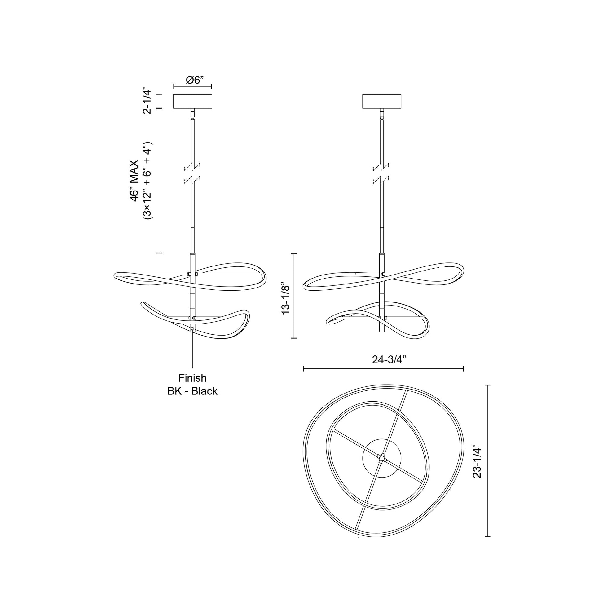 Kuzco PD96424-BK-UNV Collide 24-in LED Pendant, UL Rated, Black