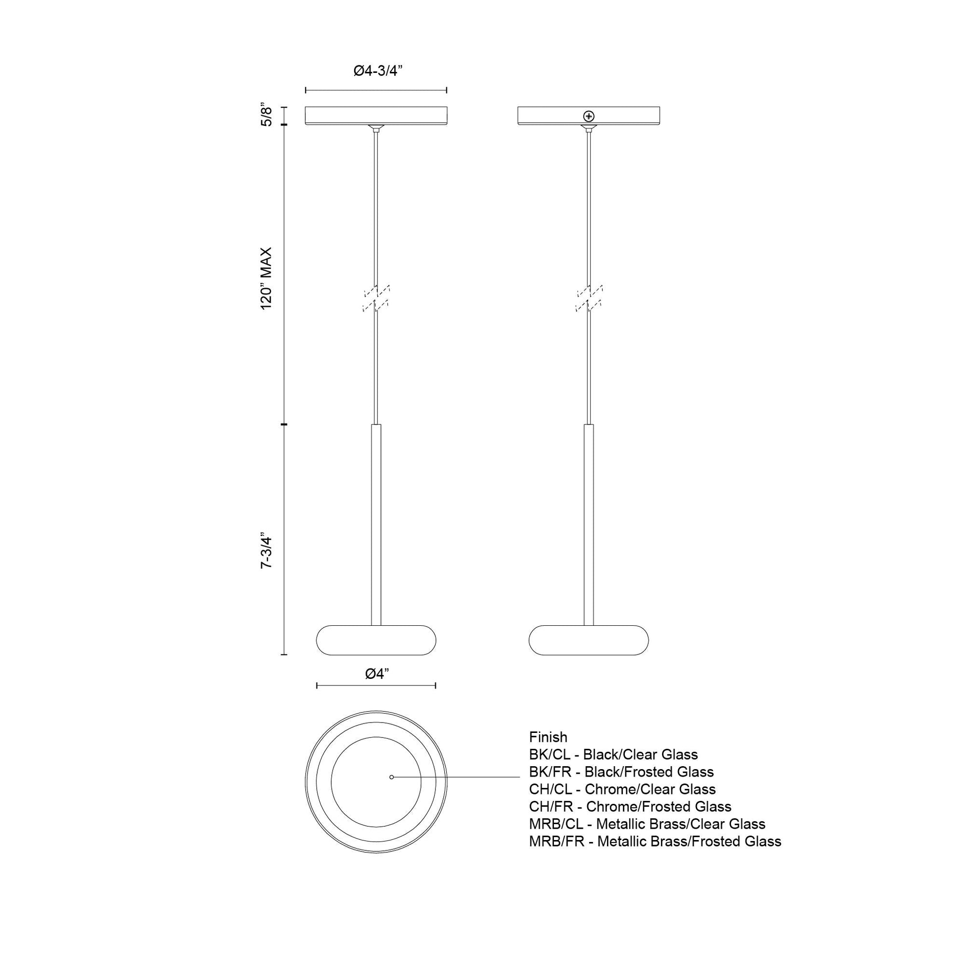 Kuzco Lighting PD97204-MRB/FR Stephord 4-in LED Pendant, UL Damp Rated, Metallic Brass/Frosted Glass