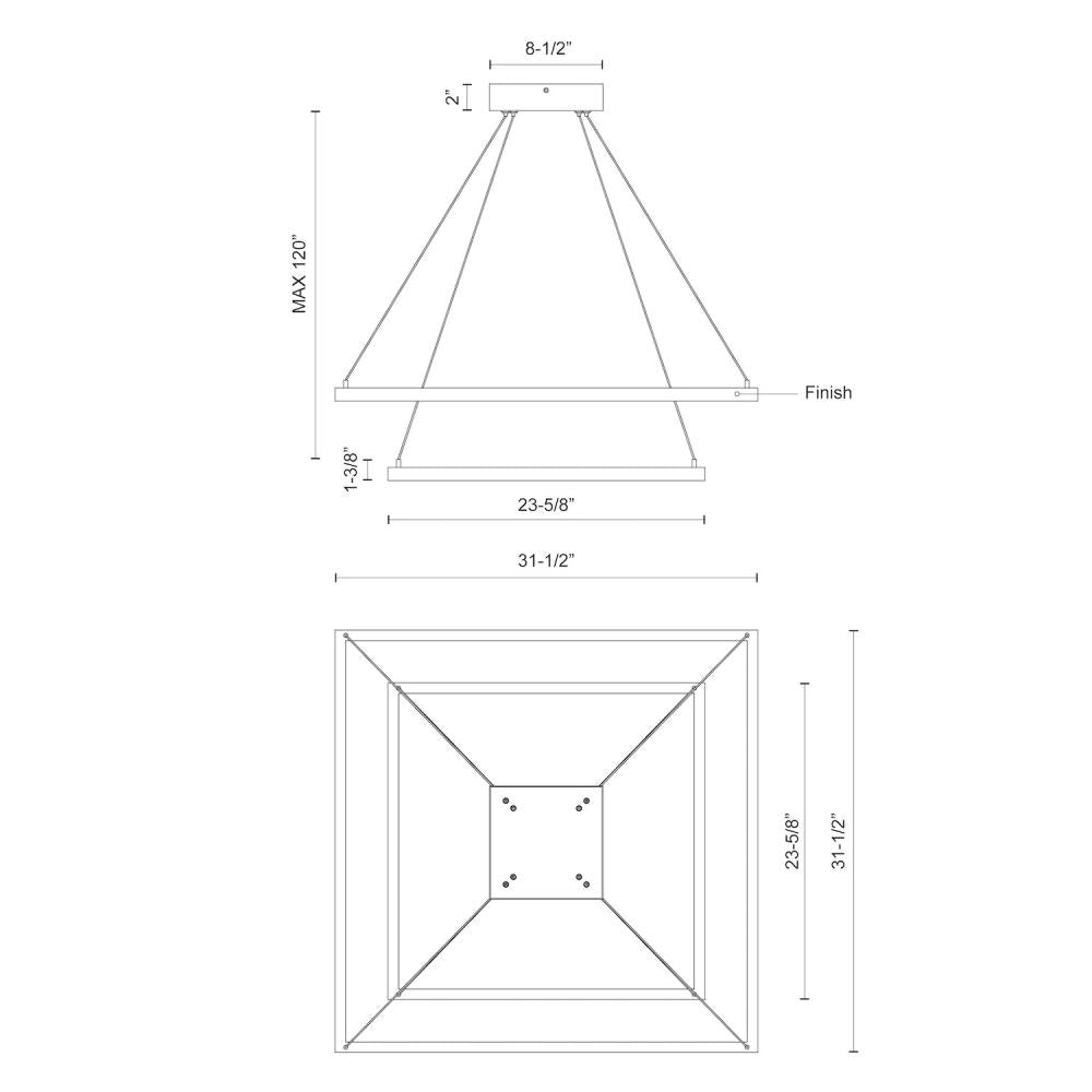 Kuzco Piazza CH88232-WH 32-in White LED Chandelier, UL Damp Rated, Matte Powder-Coated