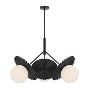 ALORA MOOD Lighting CH501334MBOP Plume 34-in Chandelier, 3 Lights, Matte Black/Opal Glass