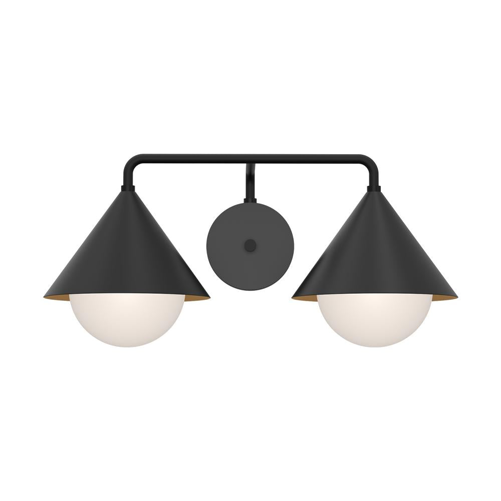 ALORA MOOD Lighting Remy VL485221MBOP Vanity Light Fixture, UL Damp Rated, Matte Black/Opal Glass