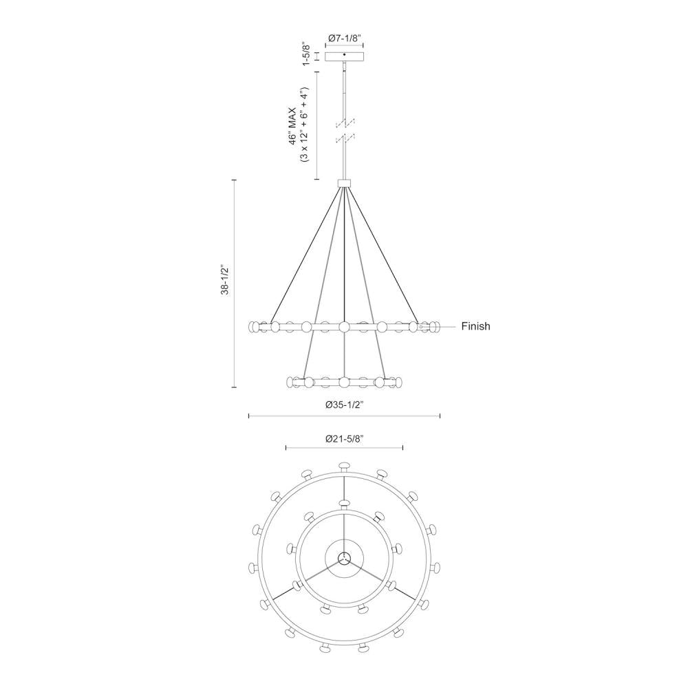 Kuzco CH63436-BN Rezz 36-in Chandelier, LED, Brushed Nickel