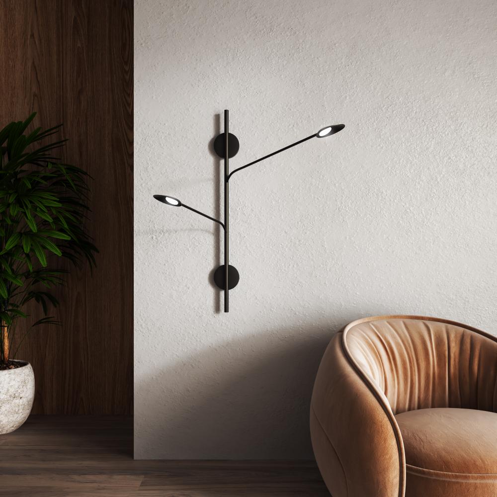 Kuzco Rotaire WS90102-BK Wall Sconce, 2 Head, Black LED, Satin Finish