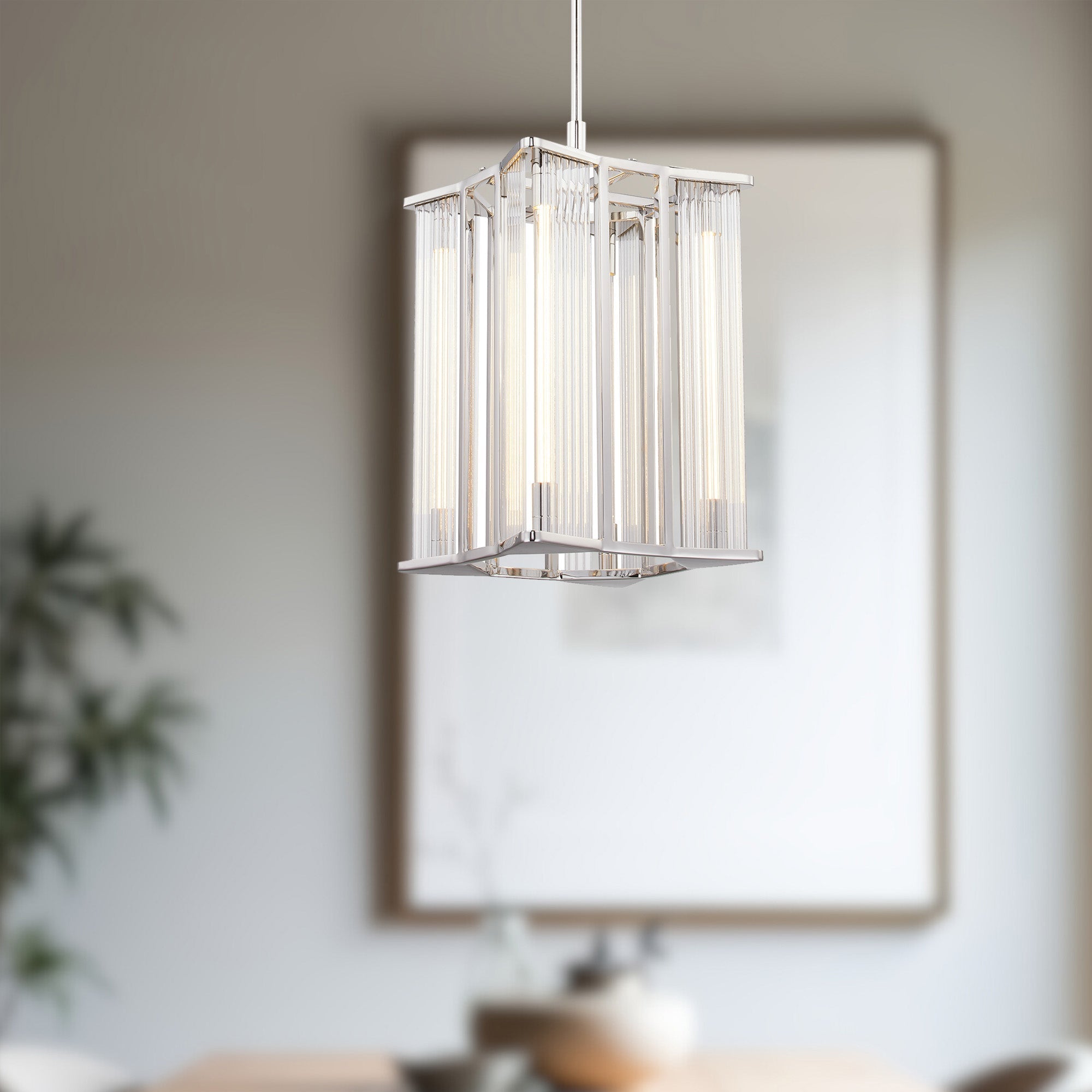 ALORA Lighting PD339415PNCR-UNV Pendant, LED, Modern, Polished Nickel/Ribbed Glass