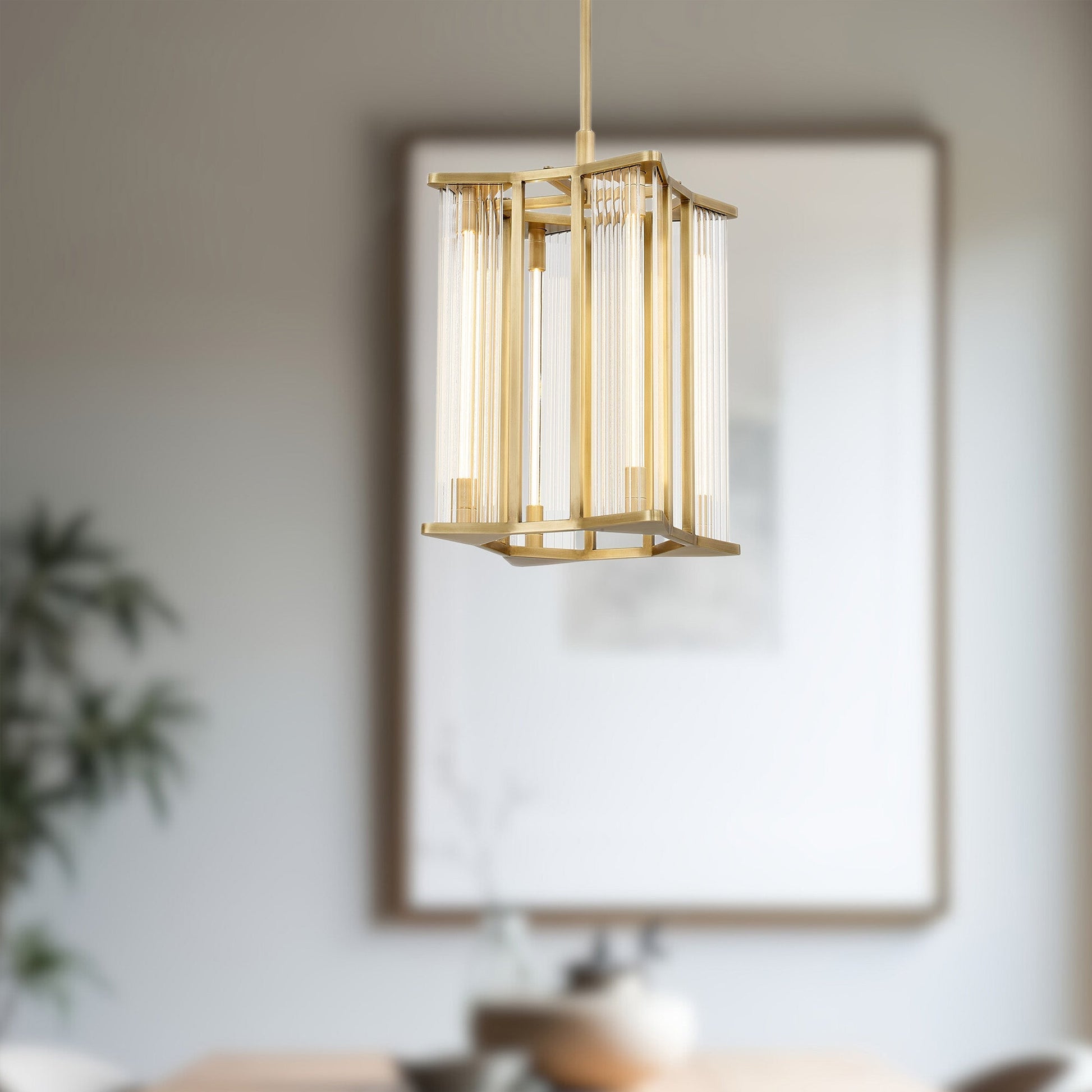 ALORA Lighting PD339415VBCR-UNV Sabre 11-in Ribbed Glass Vintage Brass LED Pendant, Ribbed Glass/Vintage Brass