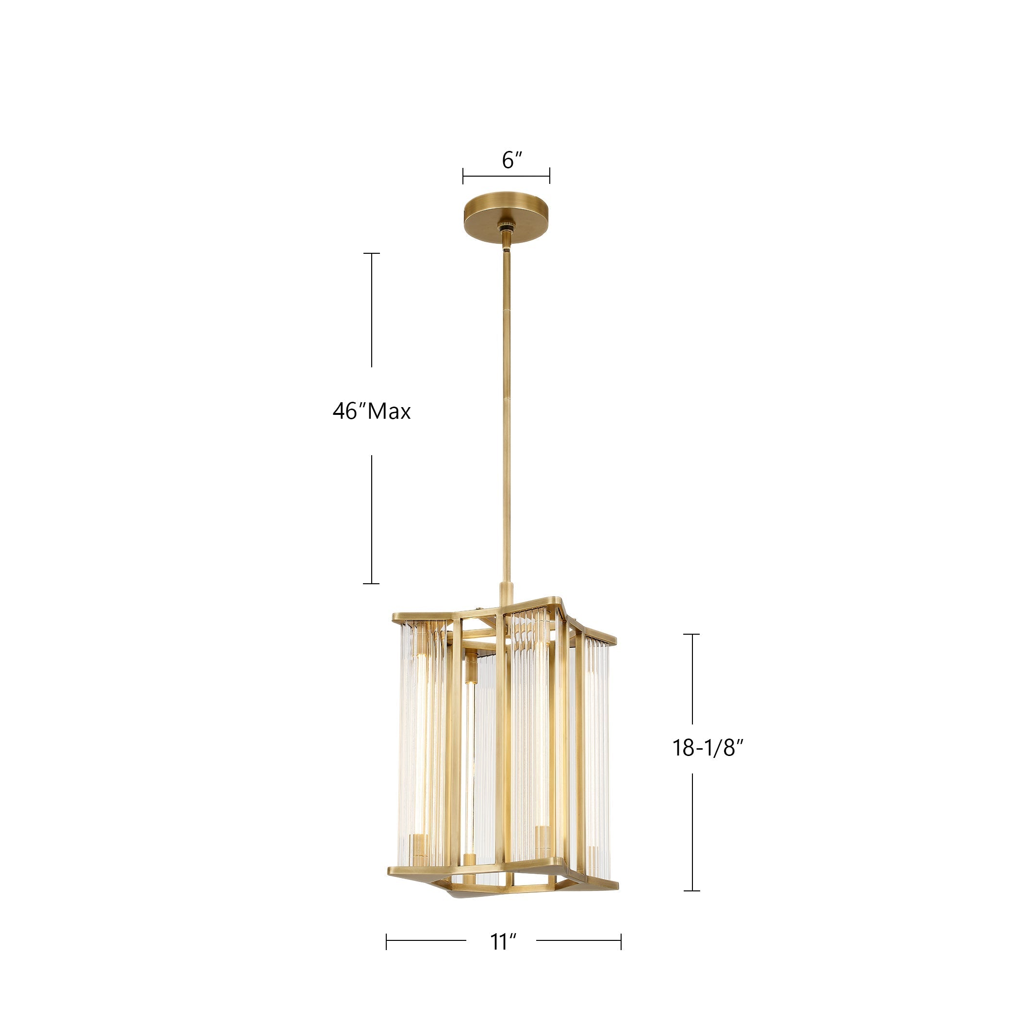 ALORA Lighting PD339415VBCR-UNV Sabre 11-in Ribbed Glass Vintage Brass LED Pendant, Ribbed Glass/Vintage Brass