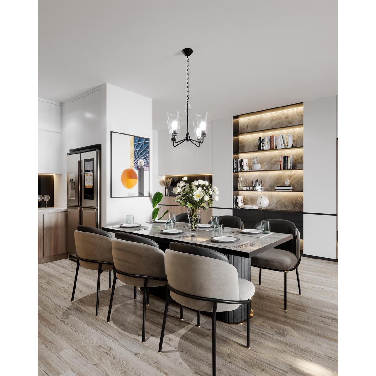 ALORA MOOD Lighting CH570423MBCL Chandeliers, Clear Glass/Matte Black