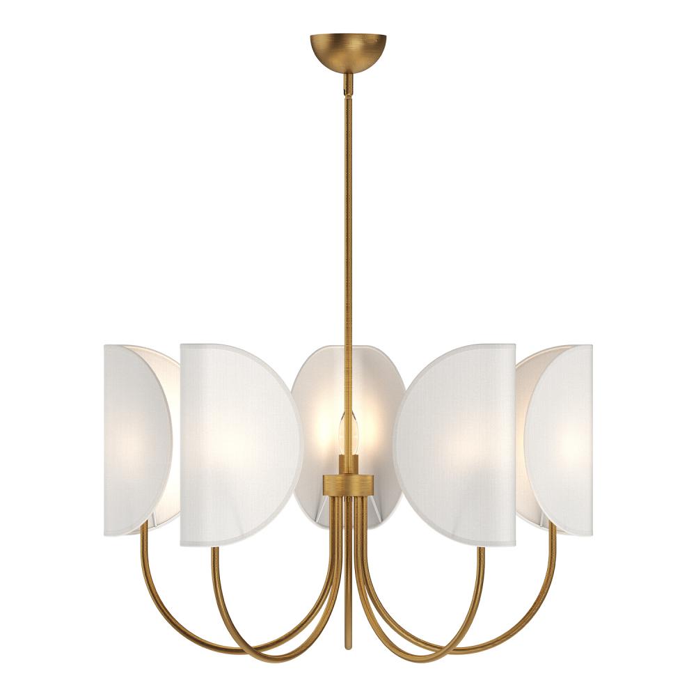 Alora Mood Seno 32-in CH450732AGCW 5 Lights Chandelier, UL Damp Rated, Aged Gold/White Cotton Fabric