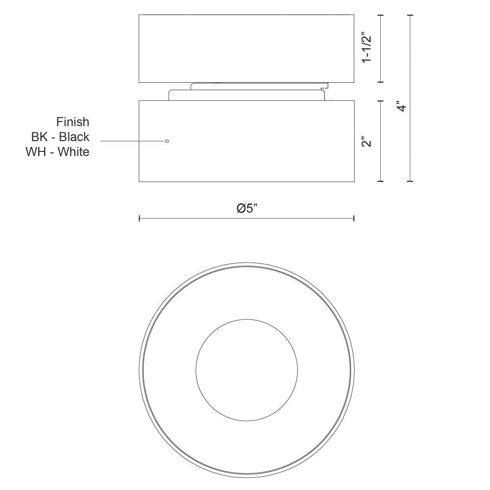 Kuzco FM9405-WH-UNV Solo 5-in LED Flush Mount, Damp Rated, White