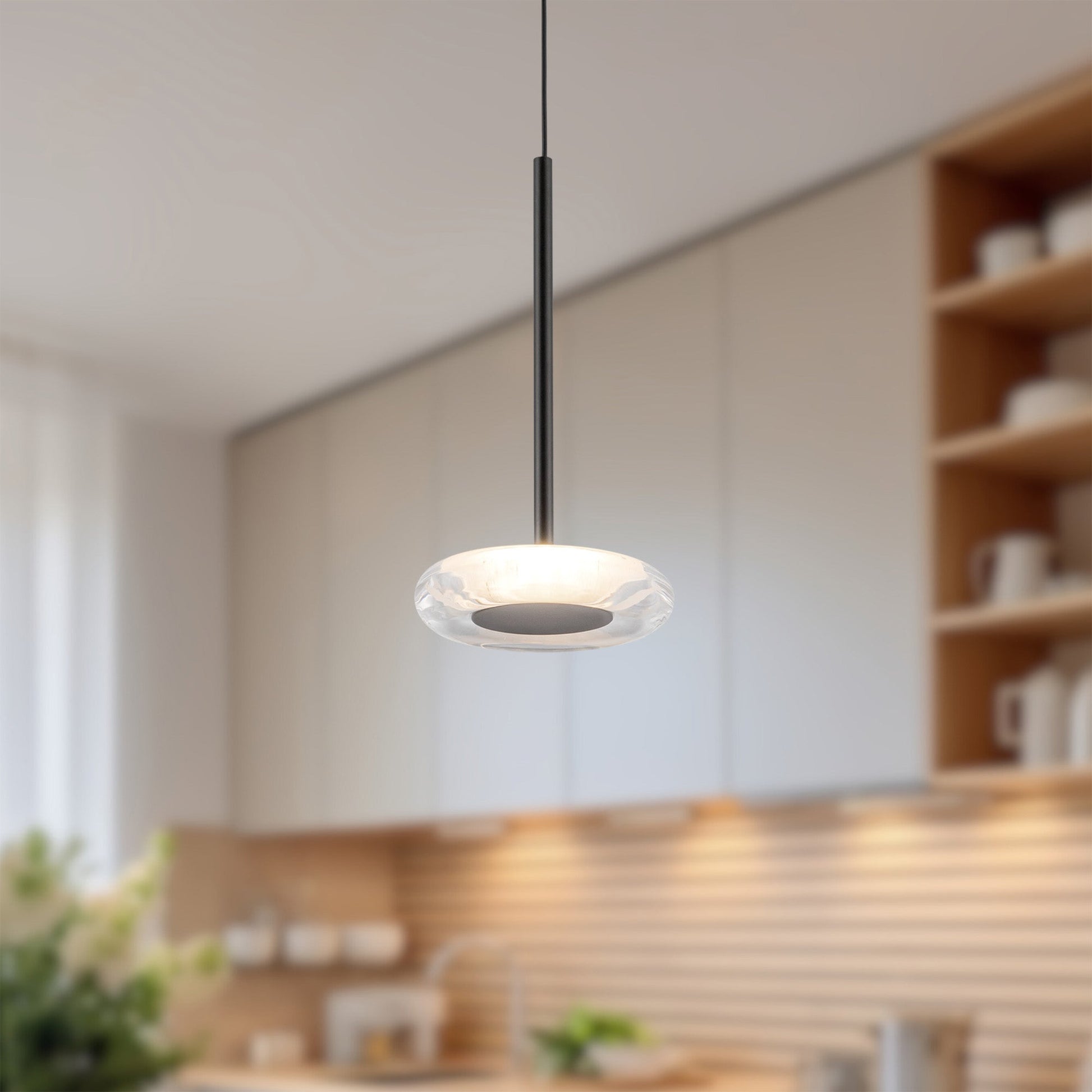 Kuzco Stephord PD97204-BK/CL Pendant, UL Listed, Black/Clear Glass