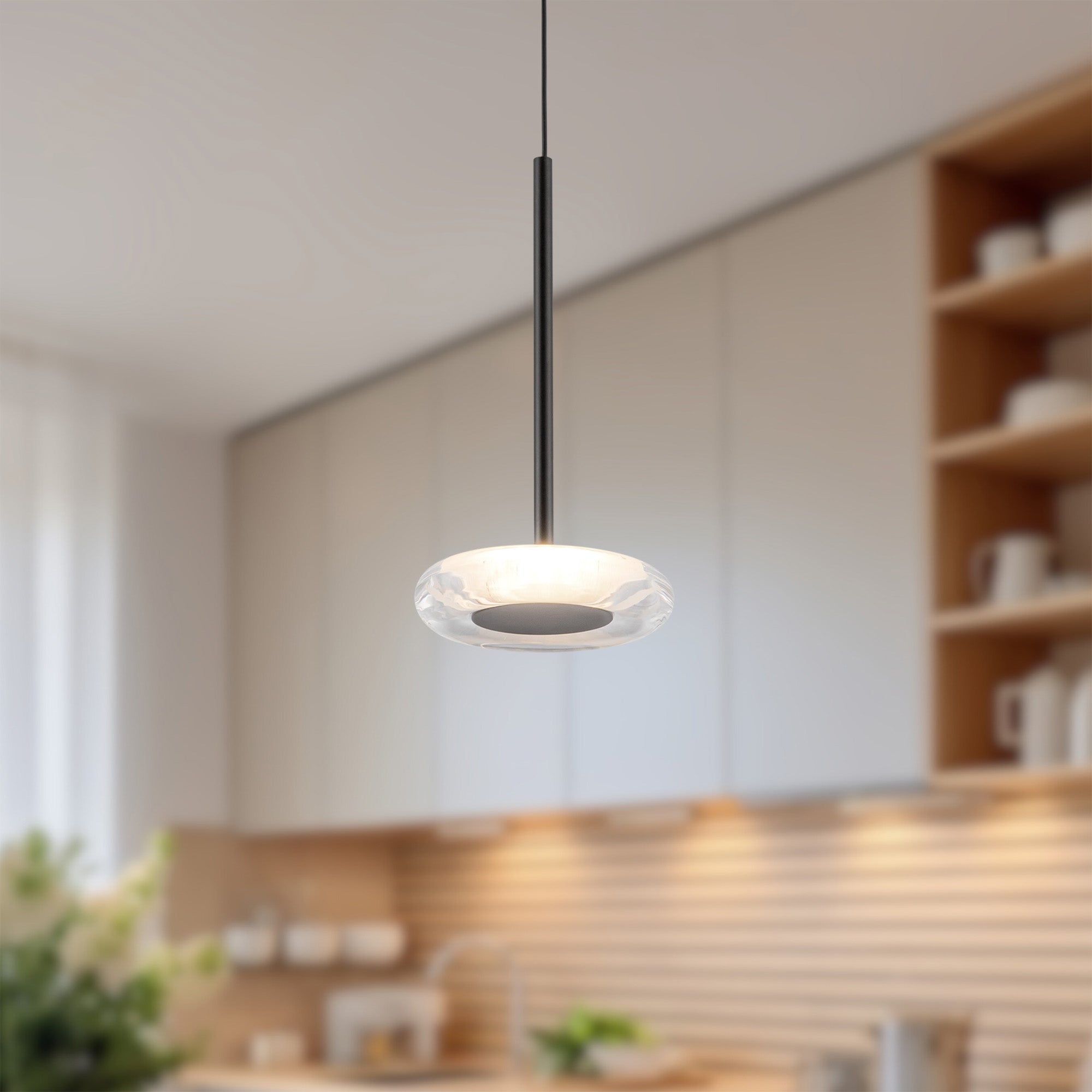 Kuzco Stephord PD97204-BK/CL Pendant, UL Listed, Black/Clear Glass