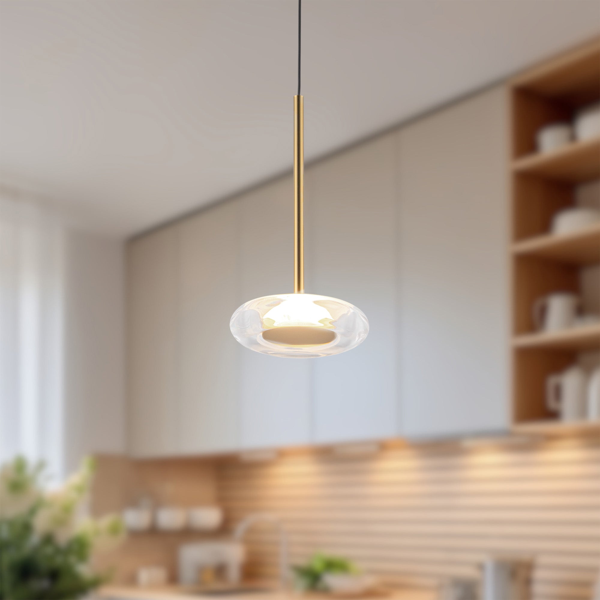 Kuzco Lighting PD97204-MRB/CL Stephord 4-in LED Pendant, UL Damp Rated, Metallic Brass/Clear Glass