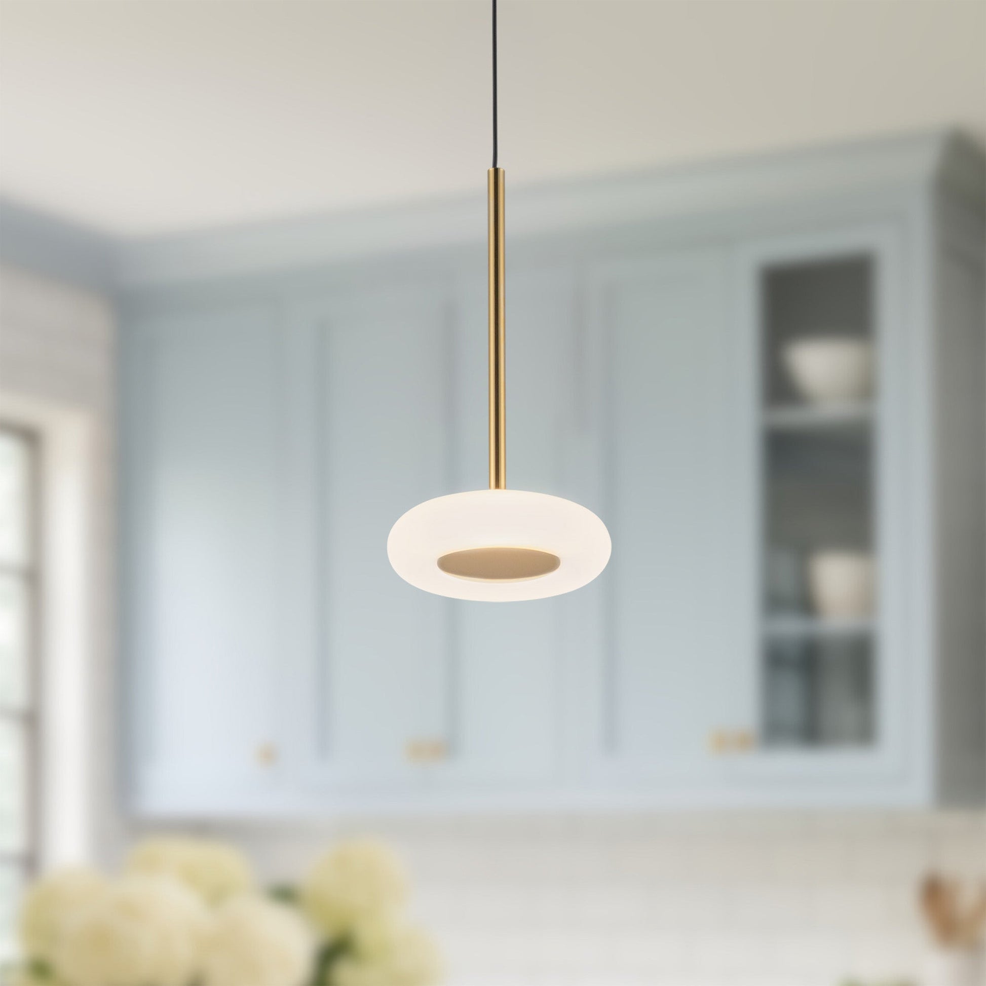 Kuzco Lighting PD97204-MRB/FR Stephord 4-in LED Pendant, UL Damp Rated, Metallic Brass/Frosted Glass
