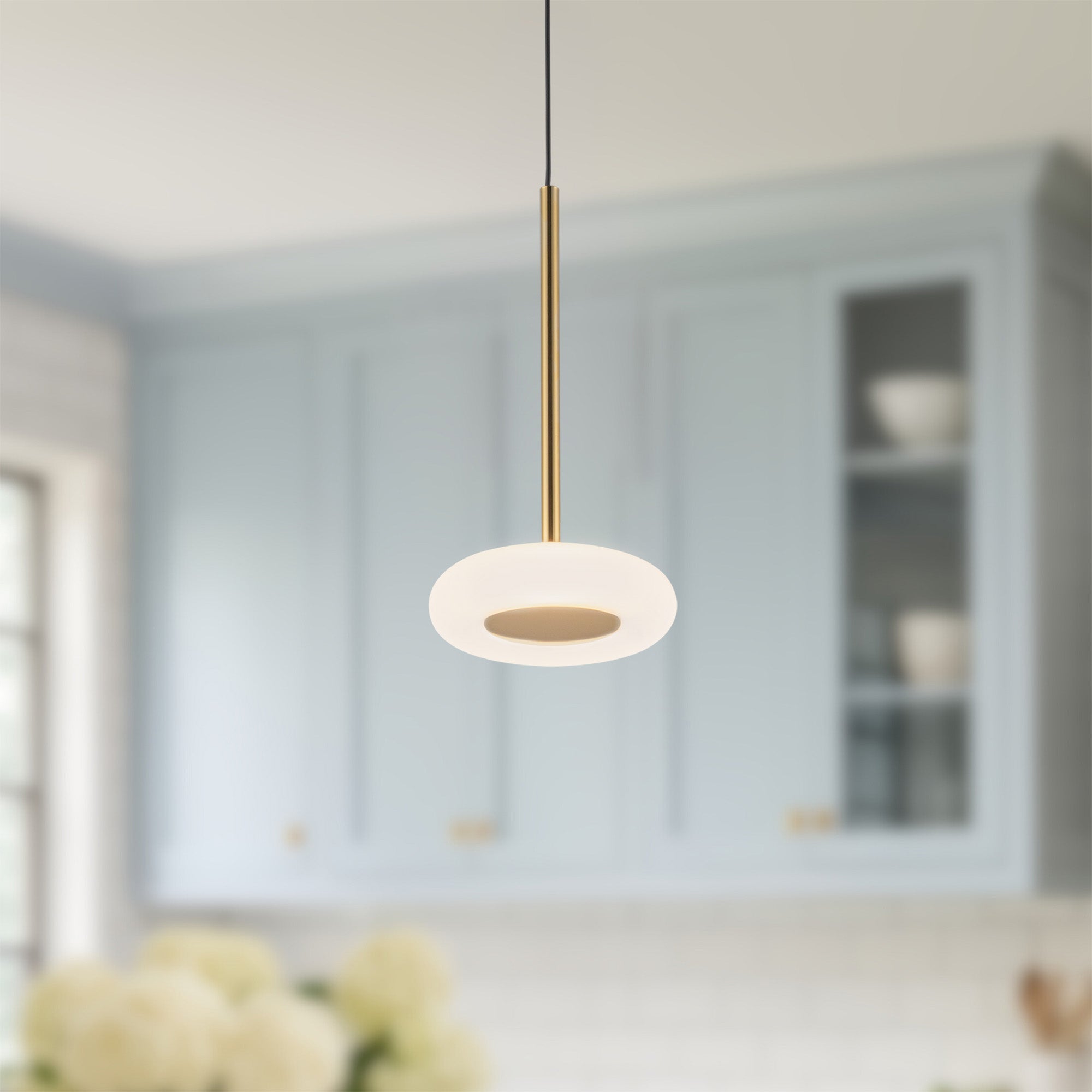 Kuzco Lighting PD97204-MRB/FR Stephord 4-in LED Pendant, UL Damp Rated, Metallic Brass/Frosted Glass