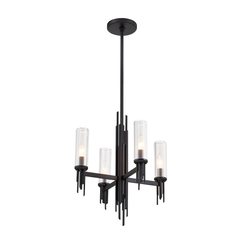 ALORA Lighting CH335418MBCR Torres 4 Lights Chandelier, Clear Ribbed Glass/Matte Black