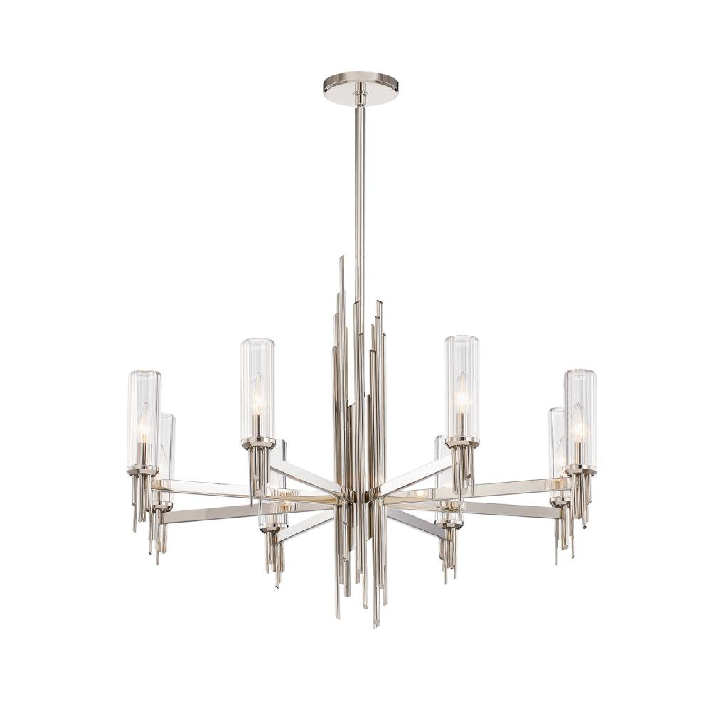 ALORA Lighting CH335836PNCR Torres 36-in Chandeliers, 8 Lights, Polished Nickel/Ribbed Glass