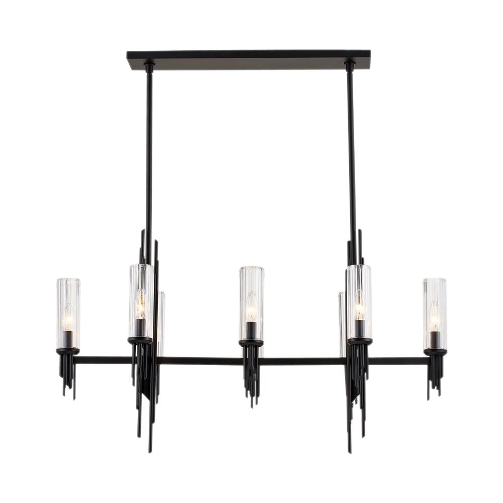 ALORA Lighting LP335838MBCR Linear Pendant, 8 Lights, Clear Ribbed Glass/Matte Black