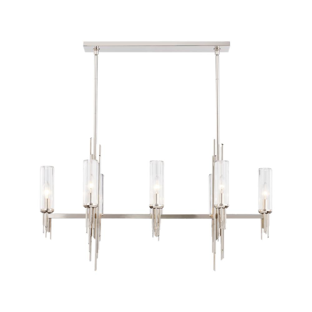 ALORA Lighting LP335838PNCR Linear Pendant, 8 Lights, Polished Nickel/Ribbed Glass
