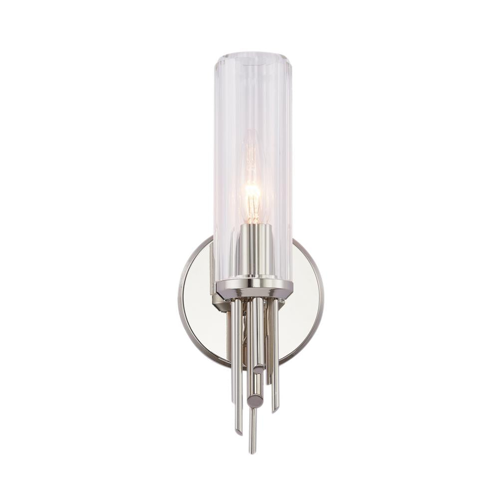 ALORA Lighting Torres WV335103PNCR Wall/Vanity Light Fixture, UL Damp Rated, Polished Nickel/Ribbed Glass
