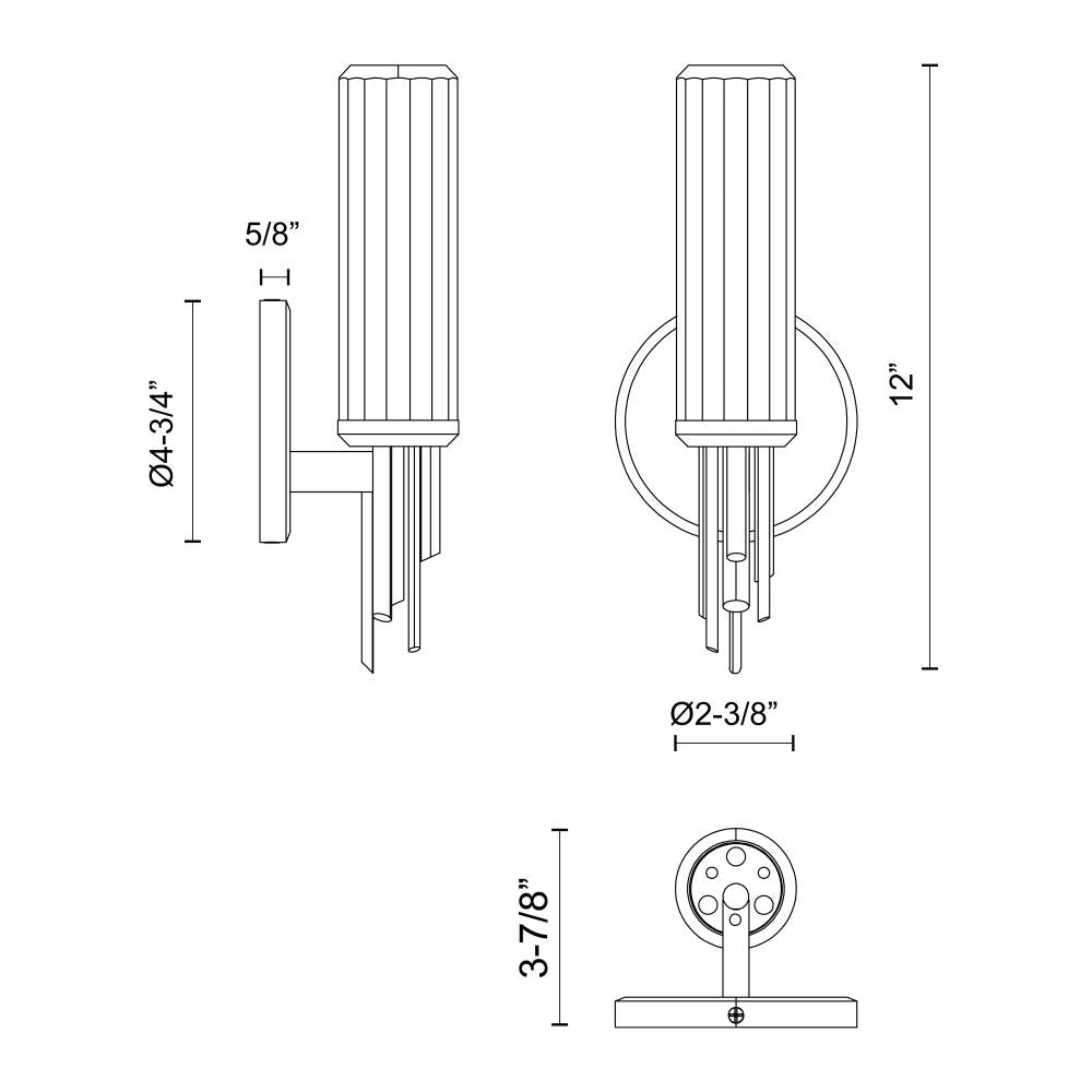 ALORA Lighting Torres WV335103VBCR Vanity Light Fixture, UL Damp Rated, Ribbed Glass/Vintage Brass