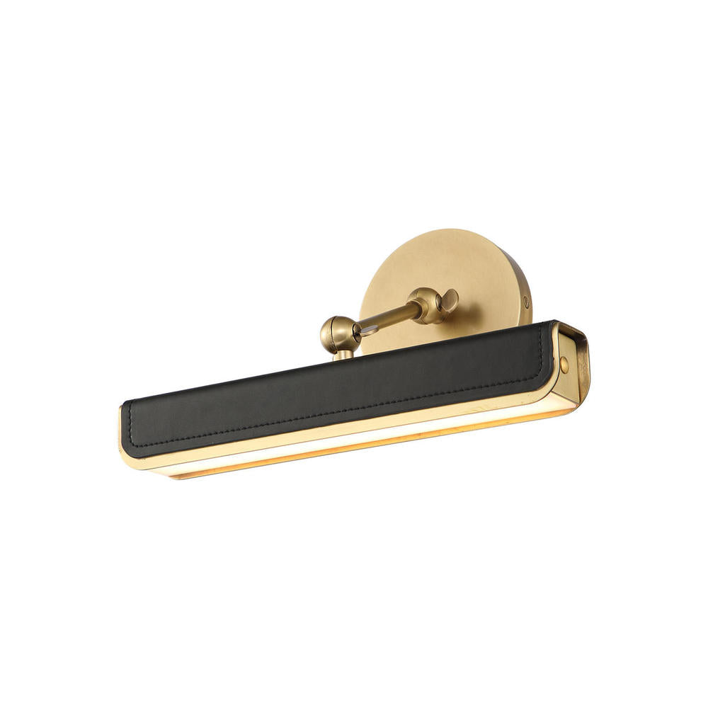 ALORA Lighting PL307912VBTL Valise Picture 12-in LED Wall Light Fixture, Vintage Brass/Tuxedo Leather