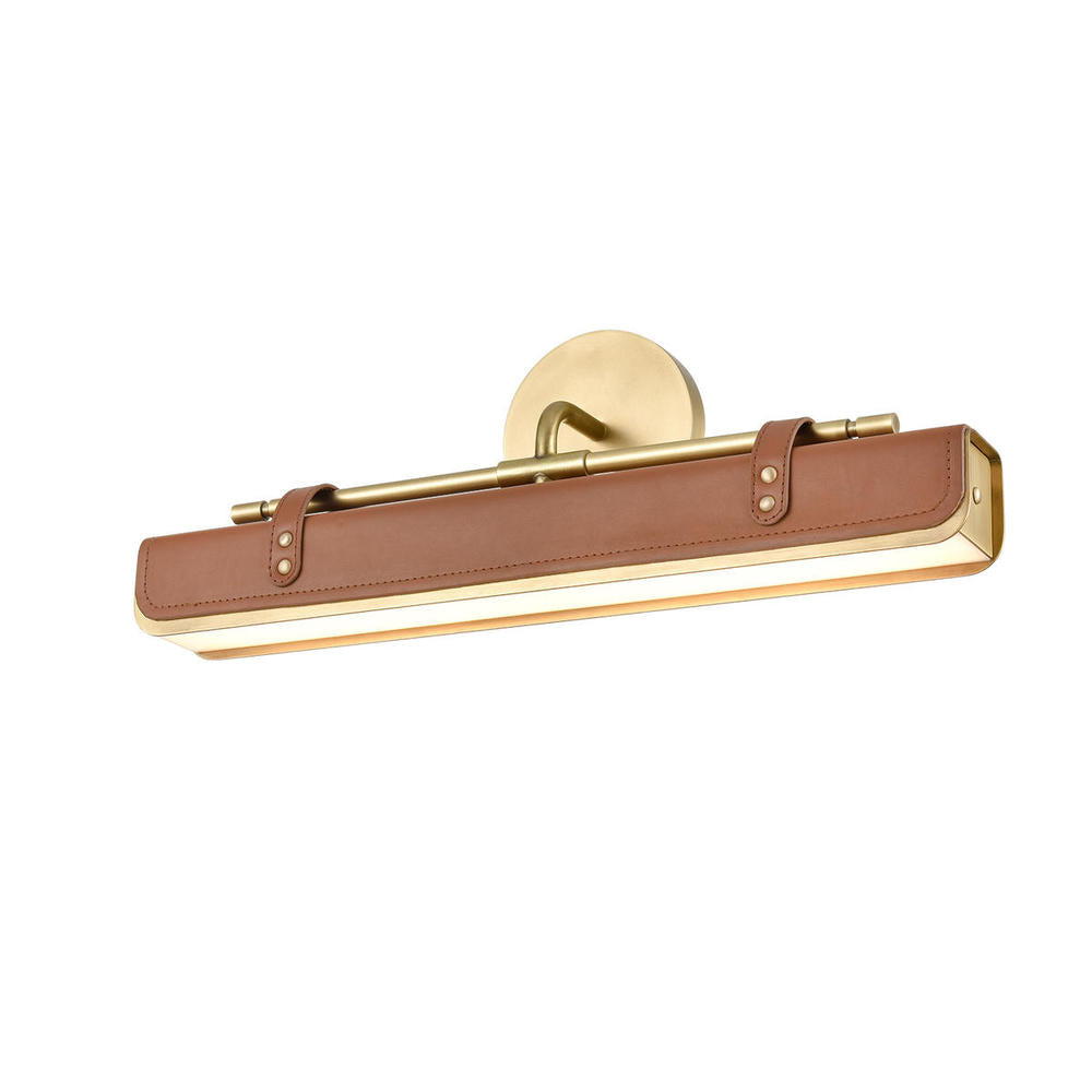 ALORA Lighting WV307919VBCL Vanity Light Fixture, UL Damp Rated, Vintage Brass/Cognac Leather