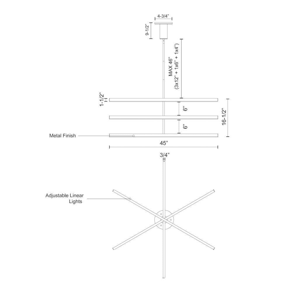 Kuzco Lighting CH10345-BG Vega 45-in LED Chandeliers, 56W, Brushed Gold