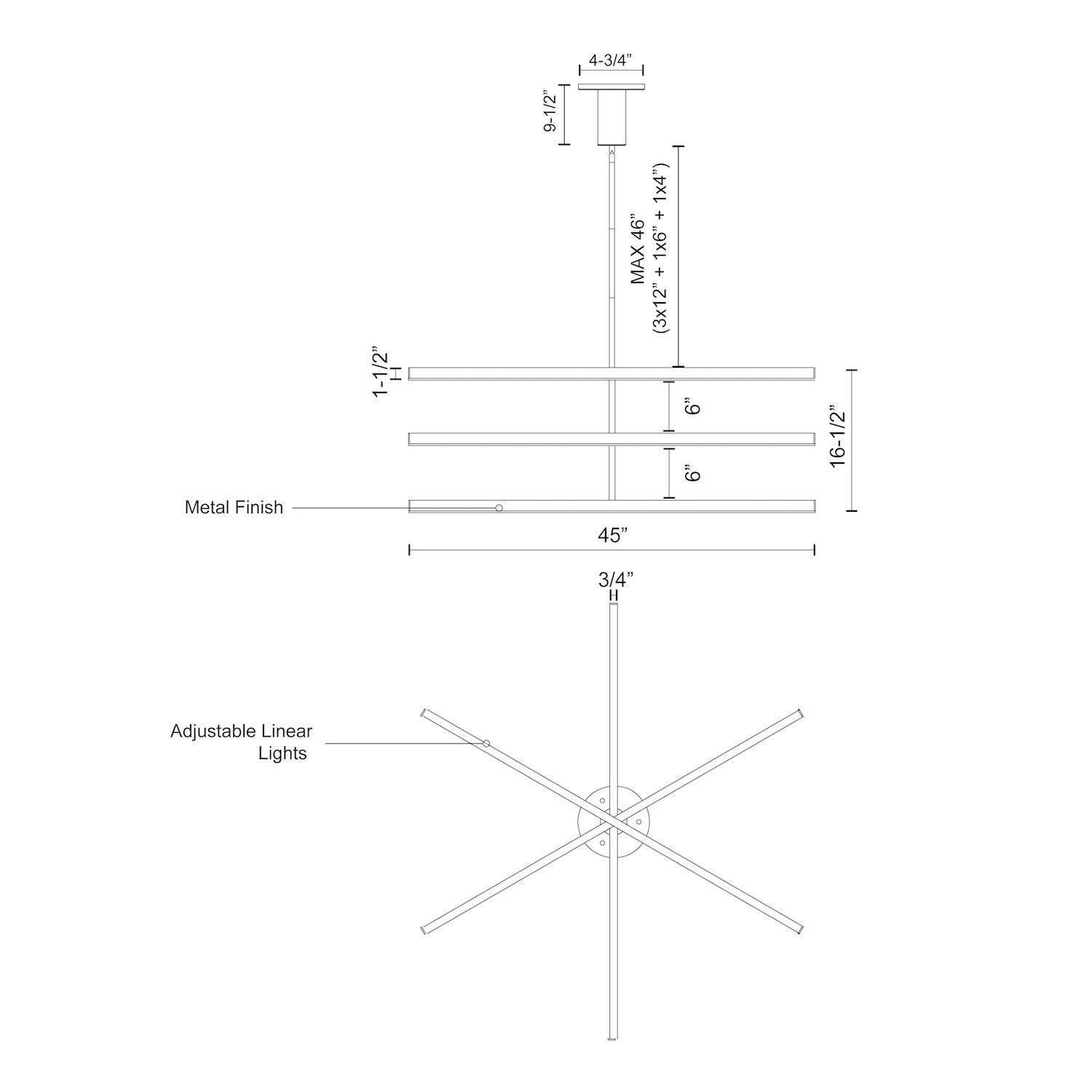 Kuzco Lighting CH10345-BK-UNV Vega 45-in Black LED Chandeliers, UL Listed, Black