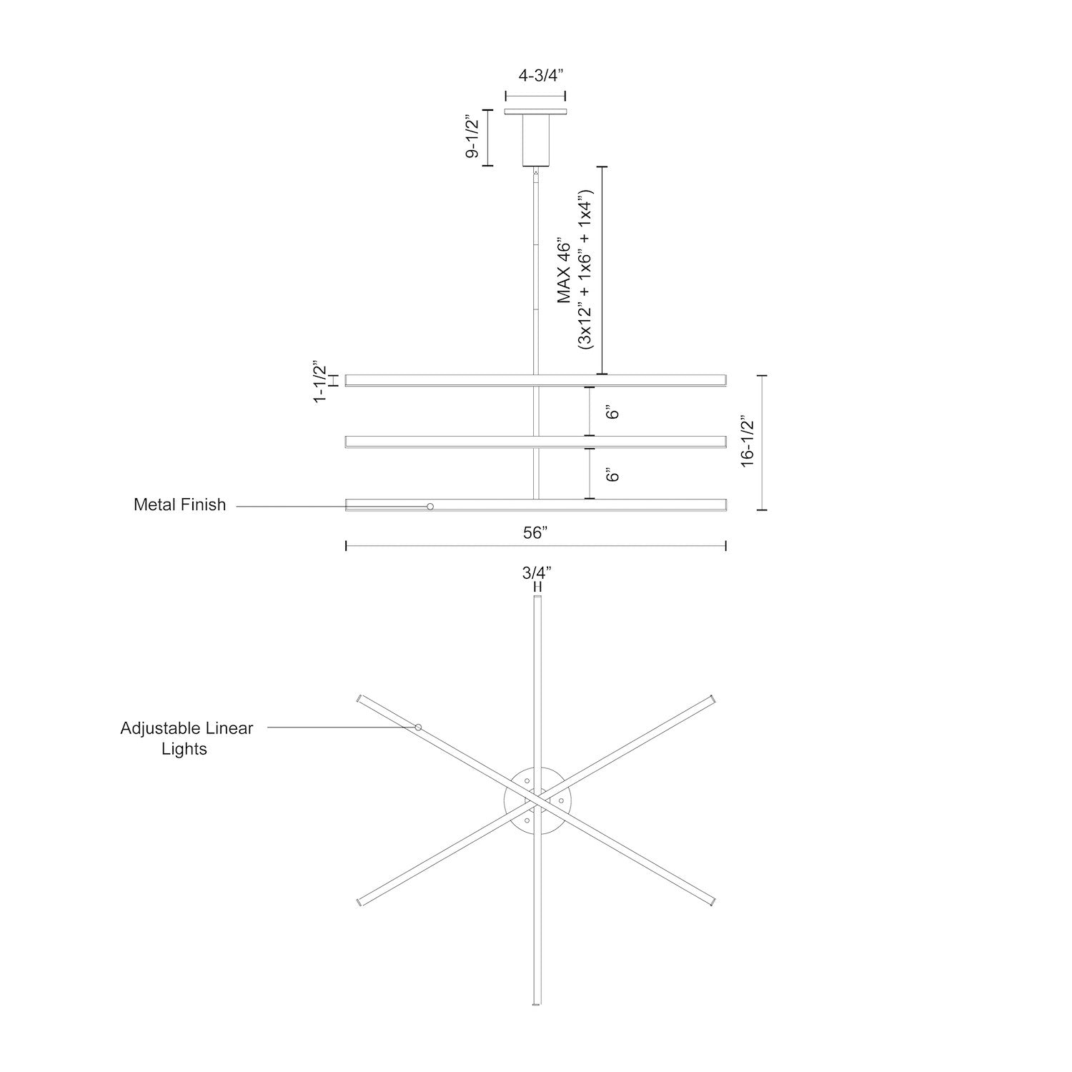 Kuzco Lighting CH10356-BK-UNV Chandelier, 56-in, LED, Height Adjustable, Black