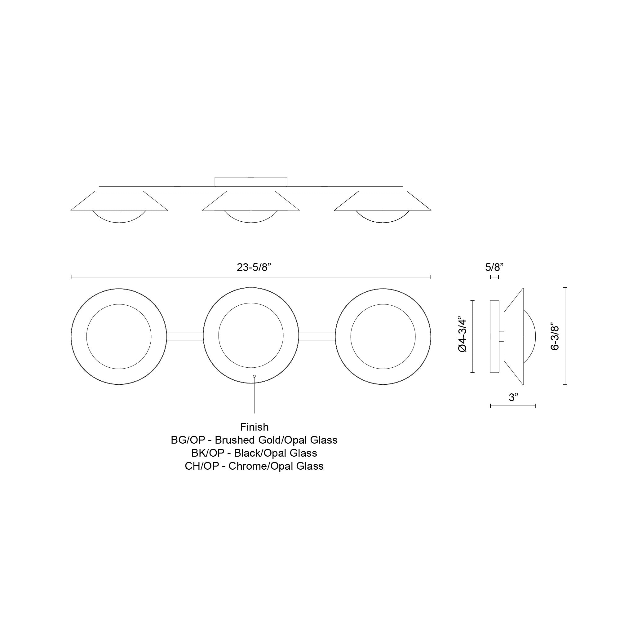 Kuzco VL77923-CH/OP Cleo 23-in LED Vanity Light Fixture, UL Damp Rated, Chrome/Opal Glass