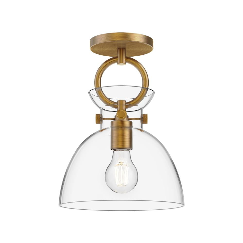 ALORA MOOD Waldo 9-in SF411809AGCL Semi Flush Mount Fixture, UL Damp Rated, Aged Gold/Clear