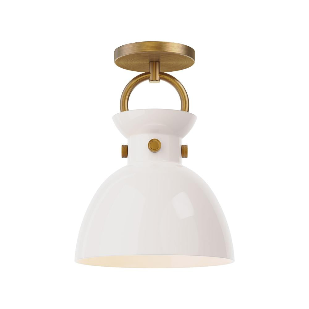 Alora Mood Waldo SF411809AGGO Semi Flush Mount, UL Damp Rated, Aged Gold/Glossy Opal Glass