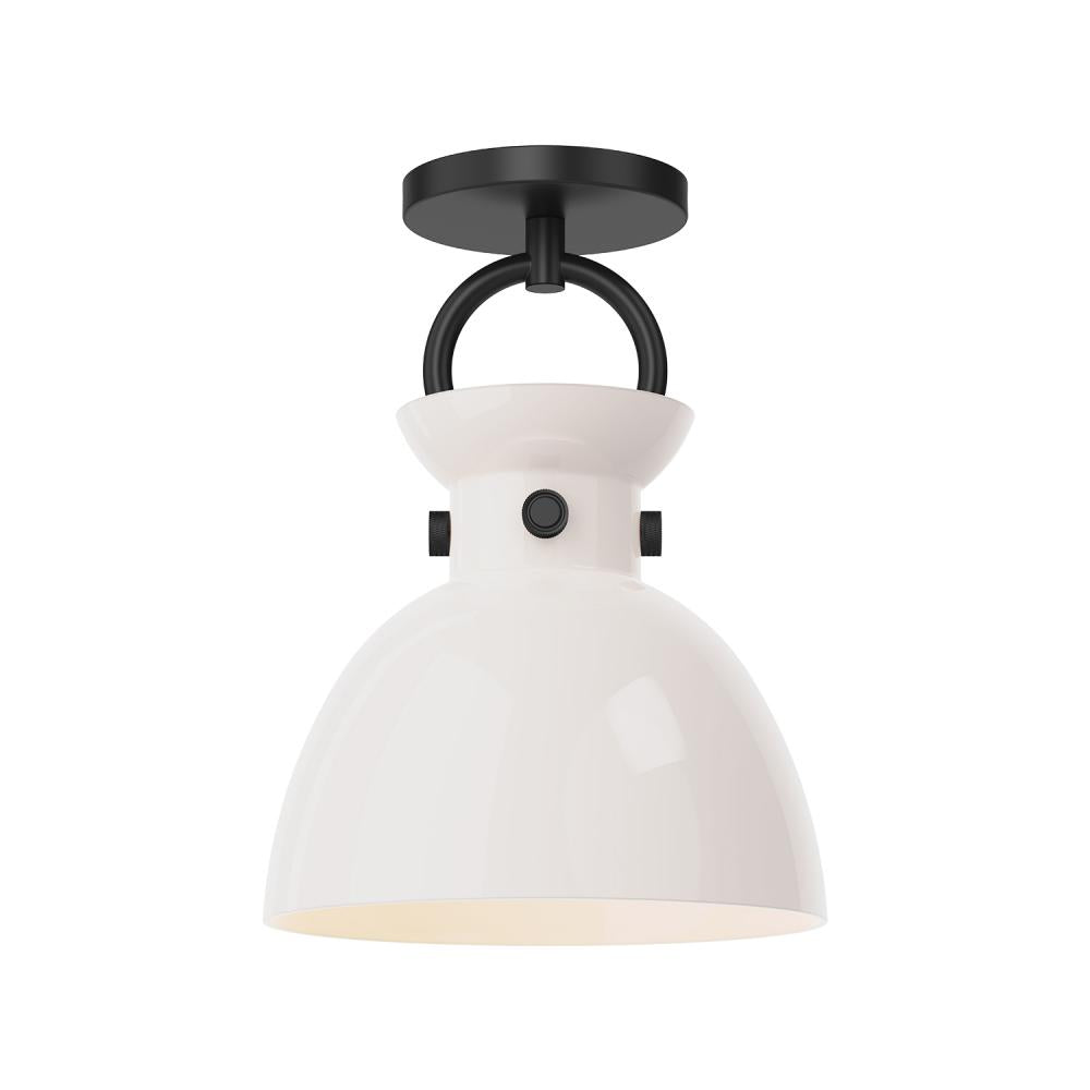 ALORA MOOD Waldo SF411809MBGO Semi Flush Mount, UL Damp Rated, Matte Black/Glossy Opal Glass