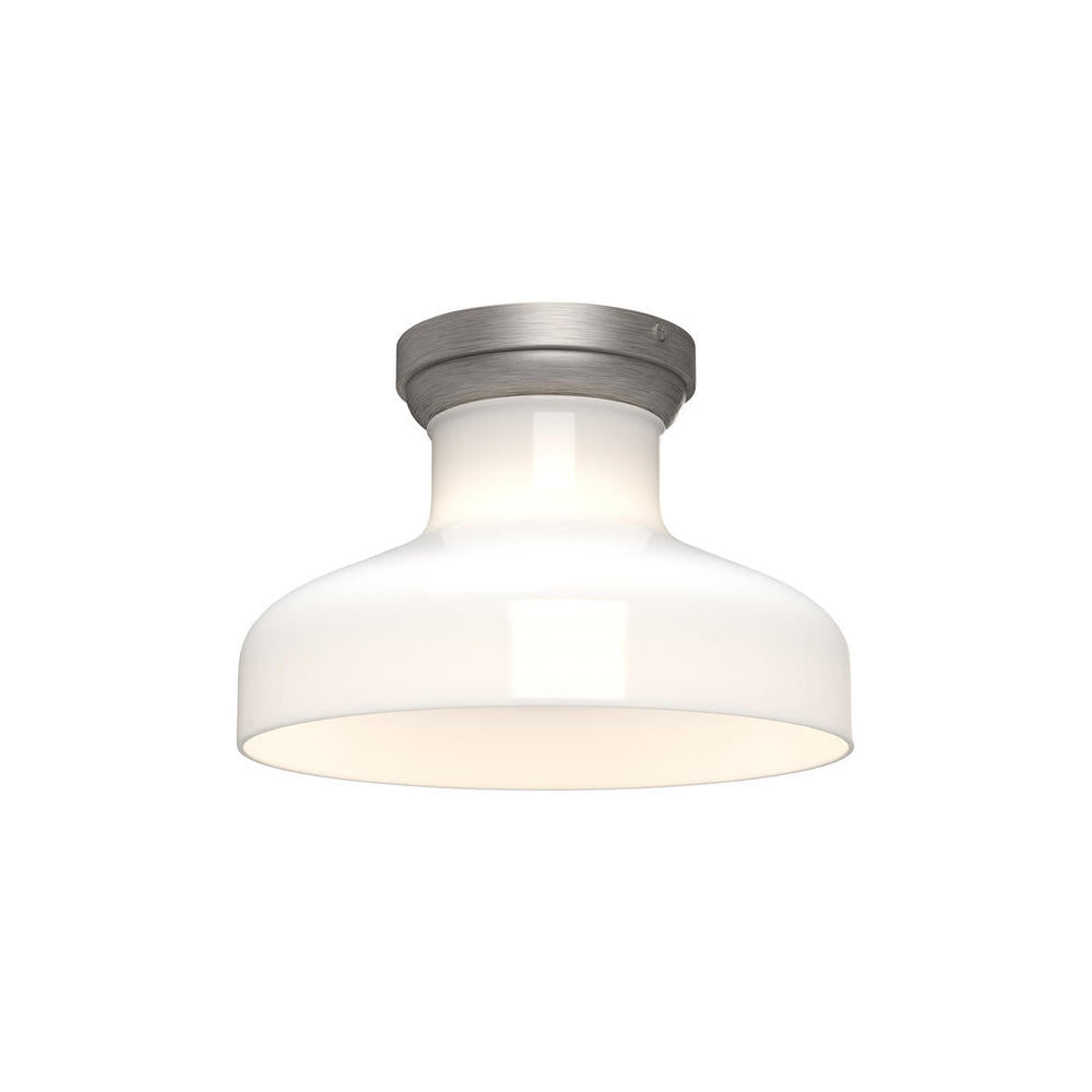 ALORA MOOD Lighting . Westlake 11-in Brushed Nickel/Glossy Opal Glass 1 Light Flush Mount, UL Damp Rated, Brushed Nickel/Glossy Opal Glass