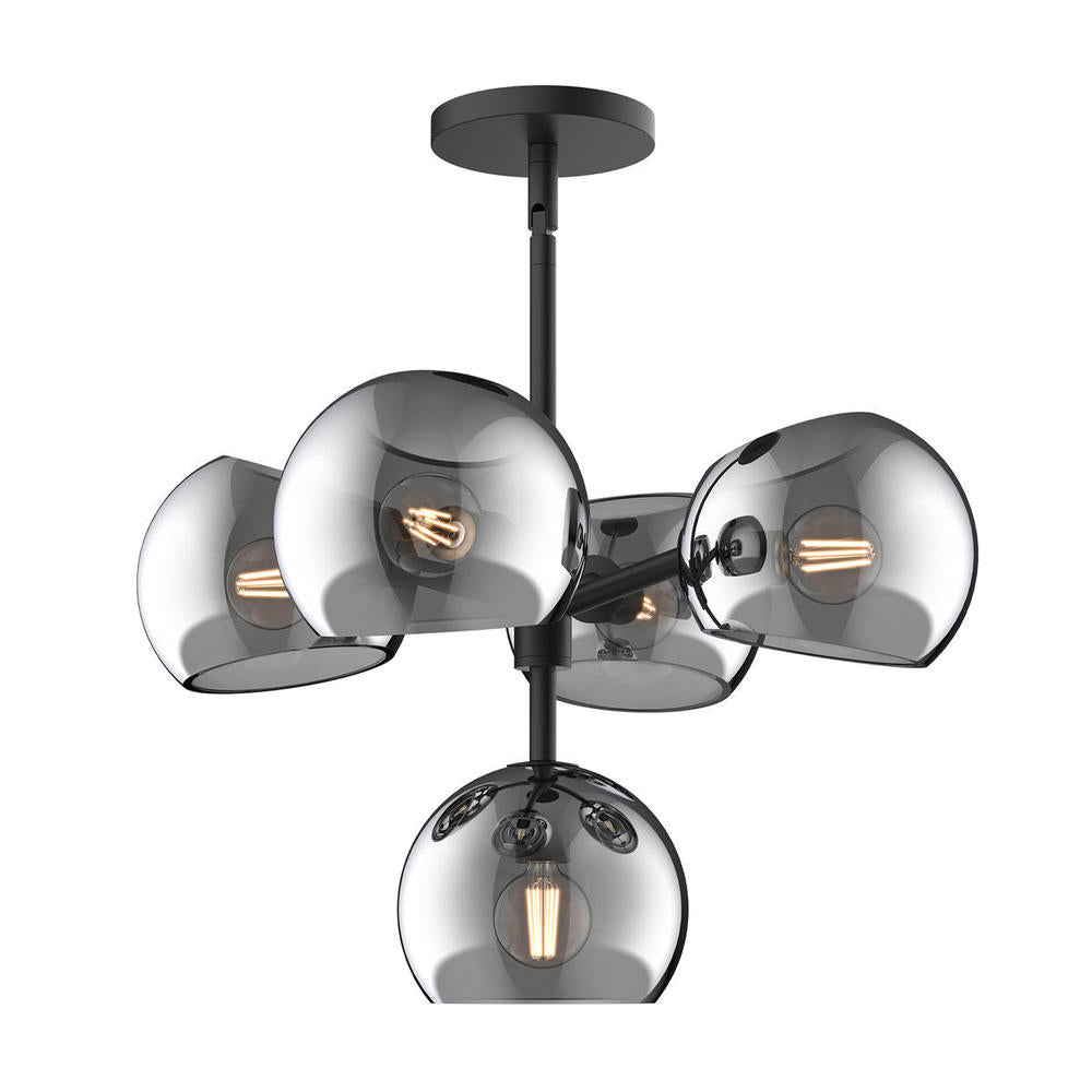ALORA MOOD Lighting CH548518MBSM 5 Lights Chandelier, Matte Black/Smoked Solid Glass